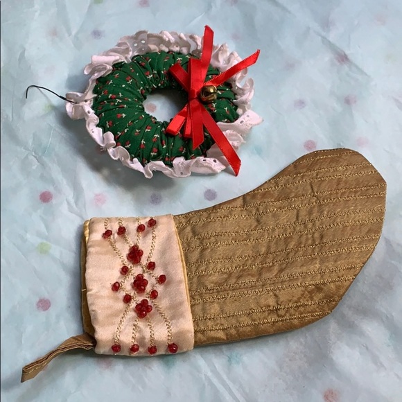 Lot of 2 Vintage Christmas Decor Wreath Stocking - Picture 4 of 8